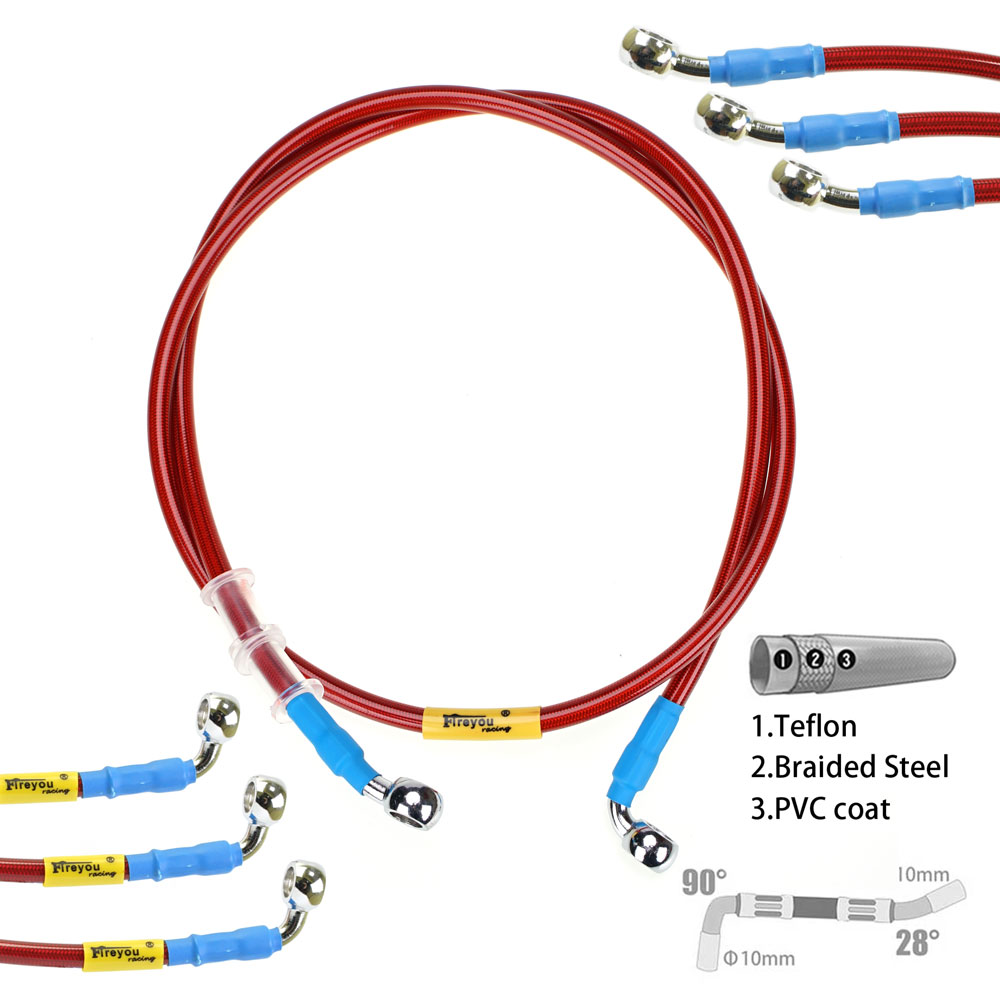 Motorcycle Brake Cable - スズキカワサキおよびヤマハ用油圧ブレーキホース,ドットラインケーブル,編組オイルホース,10mm, 28 °-90 ° バンジョー,400mm-2400mm