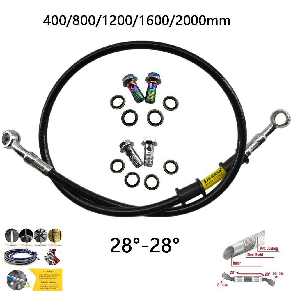 28 ° -28 °   黒色編組ステンレス鋼M10バンジョ - Motorcycle Brake Cable のレビューと価格