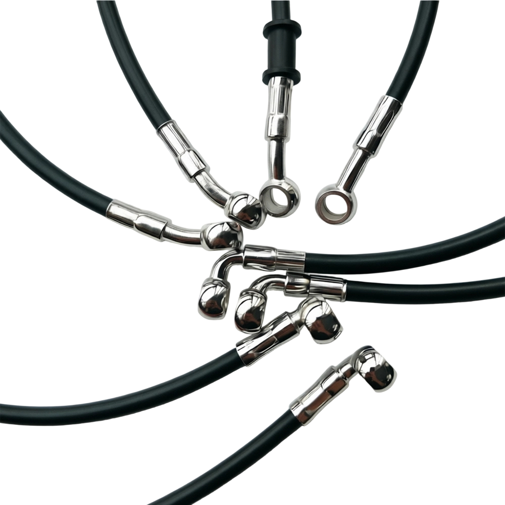 ブラック28 ° -90 °   度付き油圧ブレーキホース編 - Motorcycle Brake Cable のレビューと価格